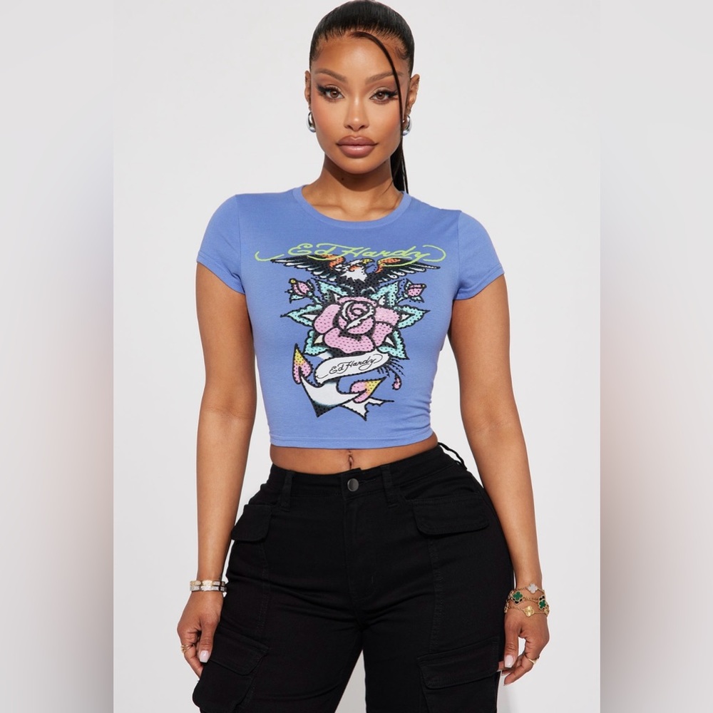 NWOT Ed Hardy Blinged Crop Top